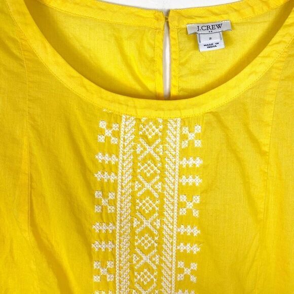 J. Crew Yellow & White Cross Stitch Embroidered Peasant Peplum Blouse Top Size 2 - Picture 4 of 7